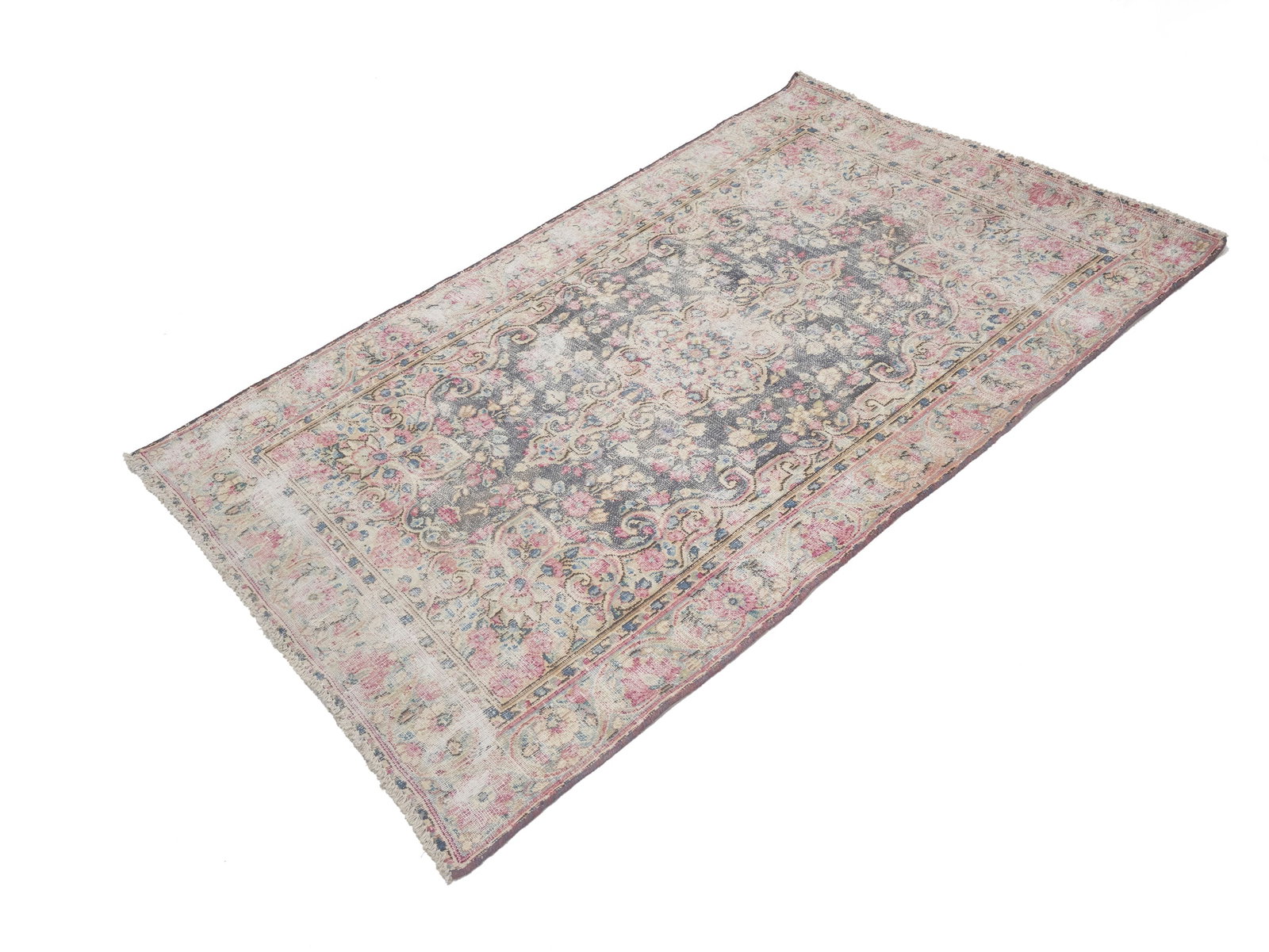 Antique Muted Brown Floral 3'7X5'9 Distressed Vintage Oriental Rug - 5