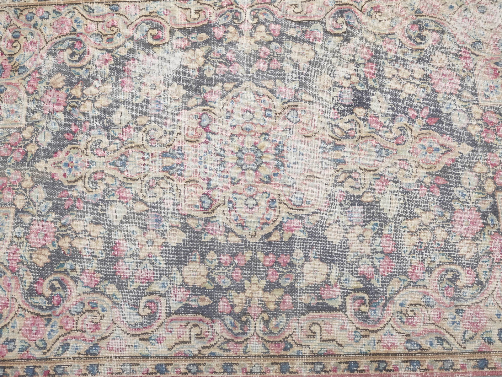 Antique Muted Brown Floral 3'7X5'9 Distressed Vintage Oriental Rug - 7