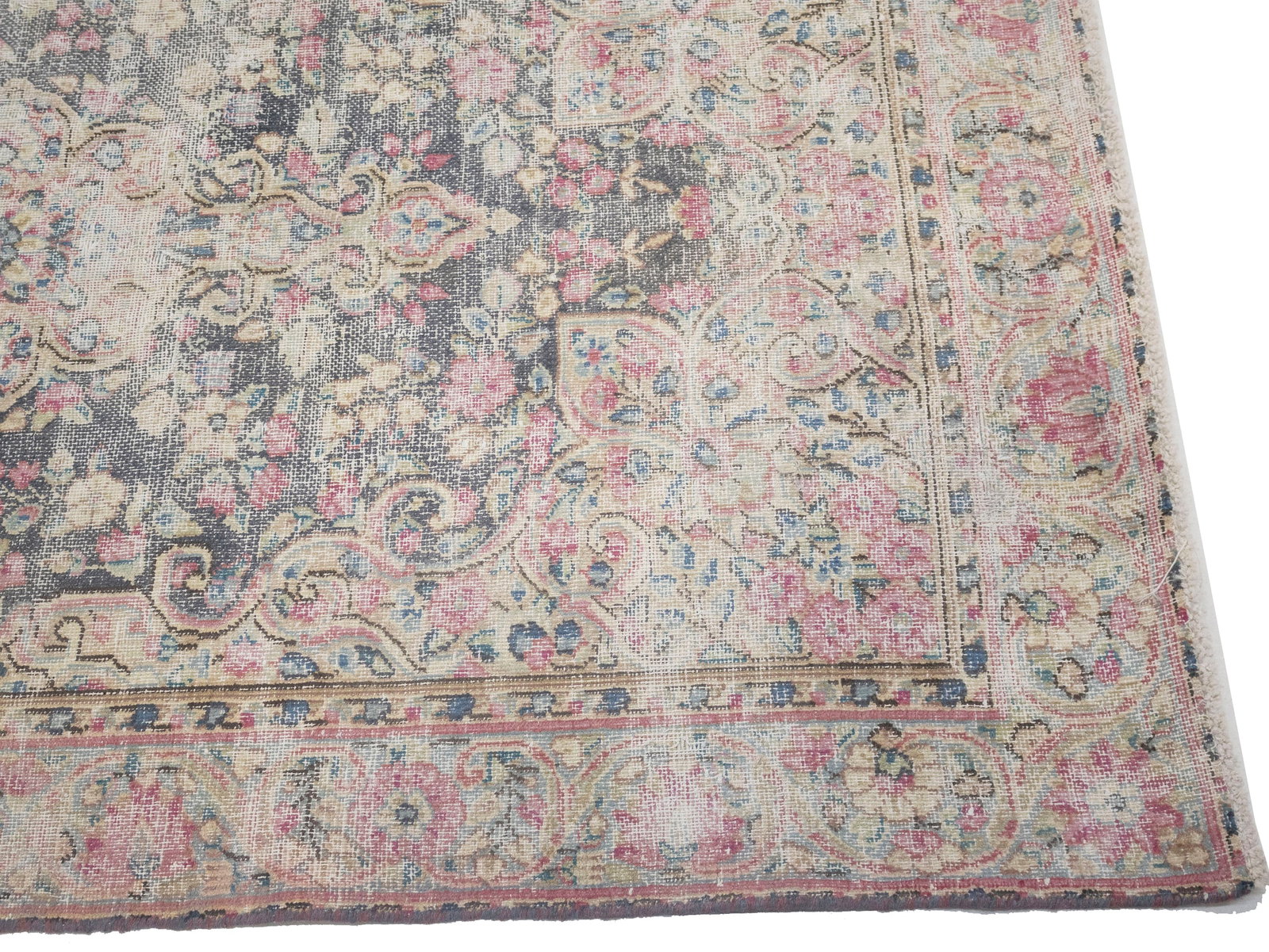 Antique Muted Brown Floral 3'7X5'9 Distressed Vintage Oriental Rug - 8