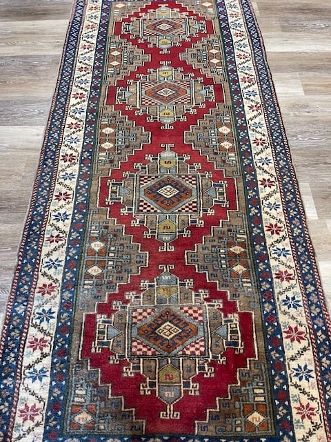 Antique Turkish Geometric Runner-4063 - 2