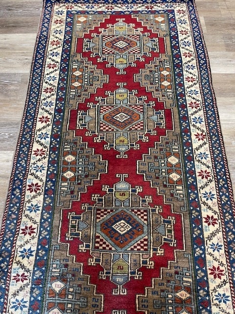 Antique Turkish Geometric Runner-4063 - 3