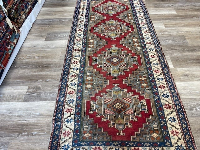 Antique Turkish Geometric Runner-4063 - 7