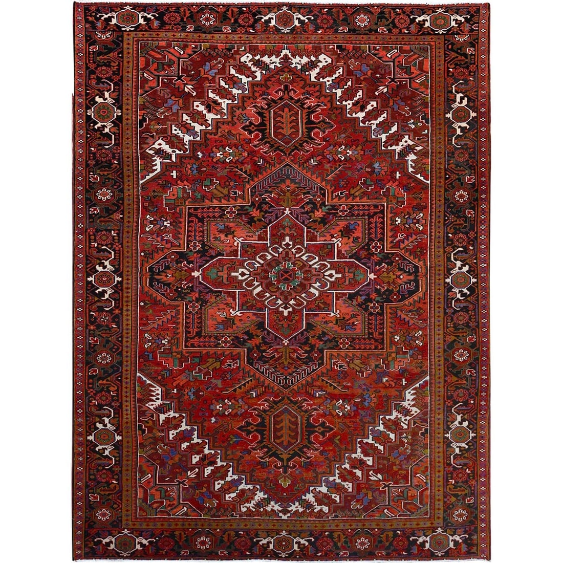 Crimson Red Pure Soft Wool Semi Antique Zoroastrian Heris Oriental Rug: Title: Crimson Red Pure Soft Wool Semi Antique Zoroastrian Heris Oriental Rug Description:This is a truly genuine one-of-a-kind. It has been Knotted for months and months in the centuries-old weaving