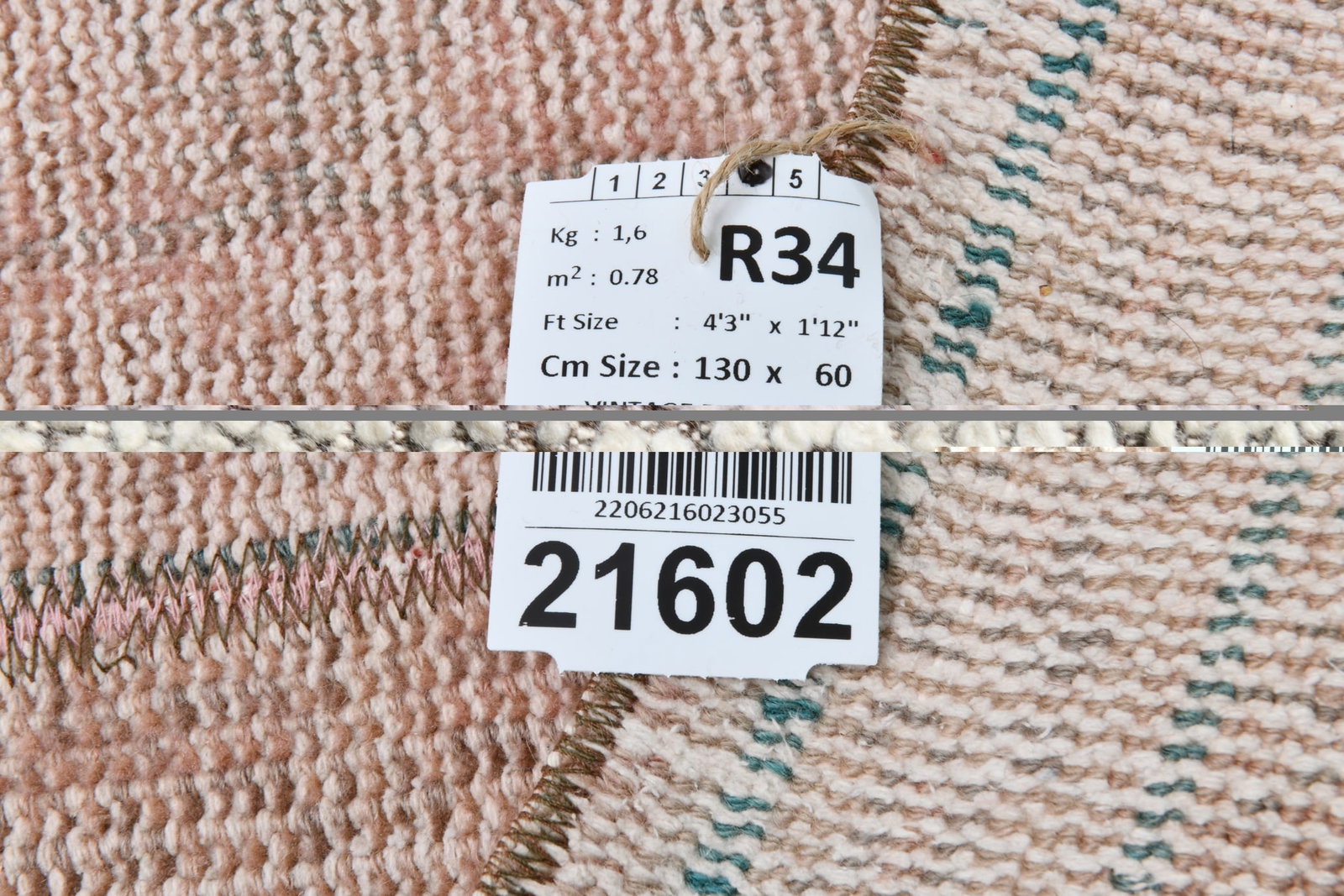 1'11'' x 4'3'' Handmade Vintage Wool Patchwork Rug - 21602 - 20