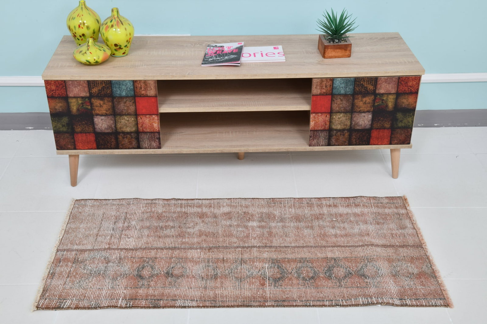 1'11'' x 4'3'' Handmade Vintage Wool Patchwork Rug - 21602 - 3