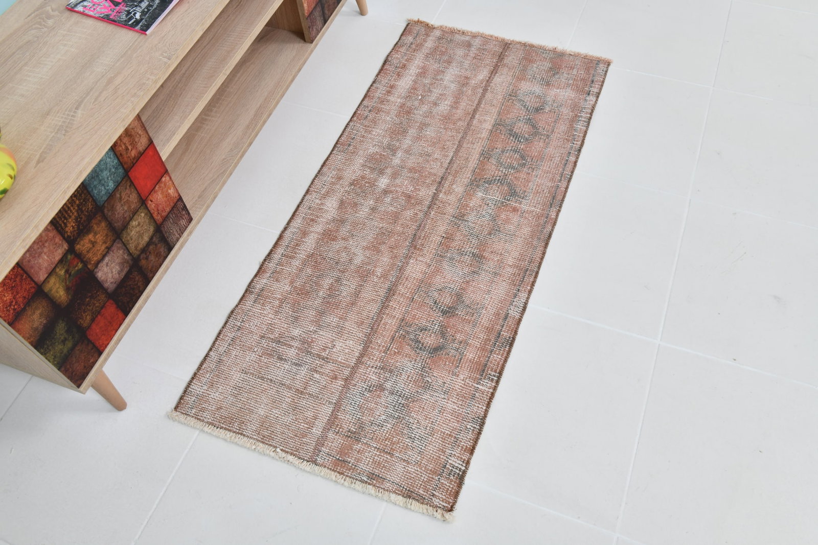 1'11'' x 4'3'' Handmade Vintage Wool Patchwork Rug - 21602 - 4