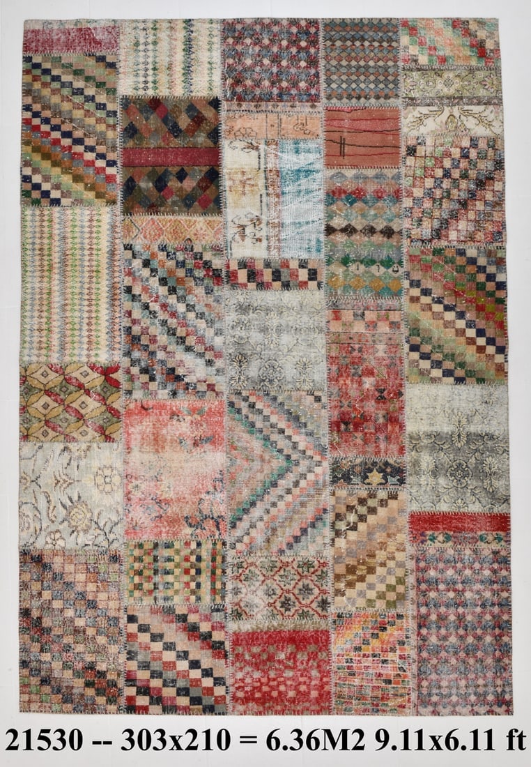 6'10'' x 9'11'' Handmade Vintage Wool Patchwork Rug - 21530 (1 of 20)