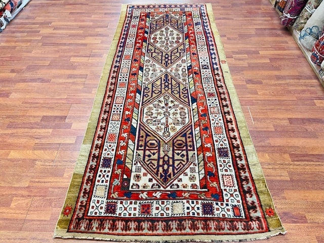 Antique ersian Camel Hair Serab Runner-3763: Title:Antique ersian Camel Hair Serab Runner-3763 Description:Antique Persian Gemetric design camel hair Serab Runner, from northwest Persia, size 3 ft. 10 inches by 9 ft. 5 inches, circa 1930 in exce