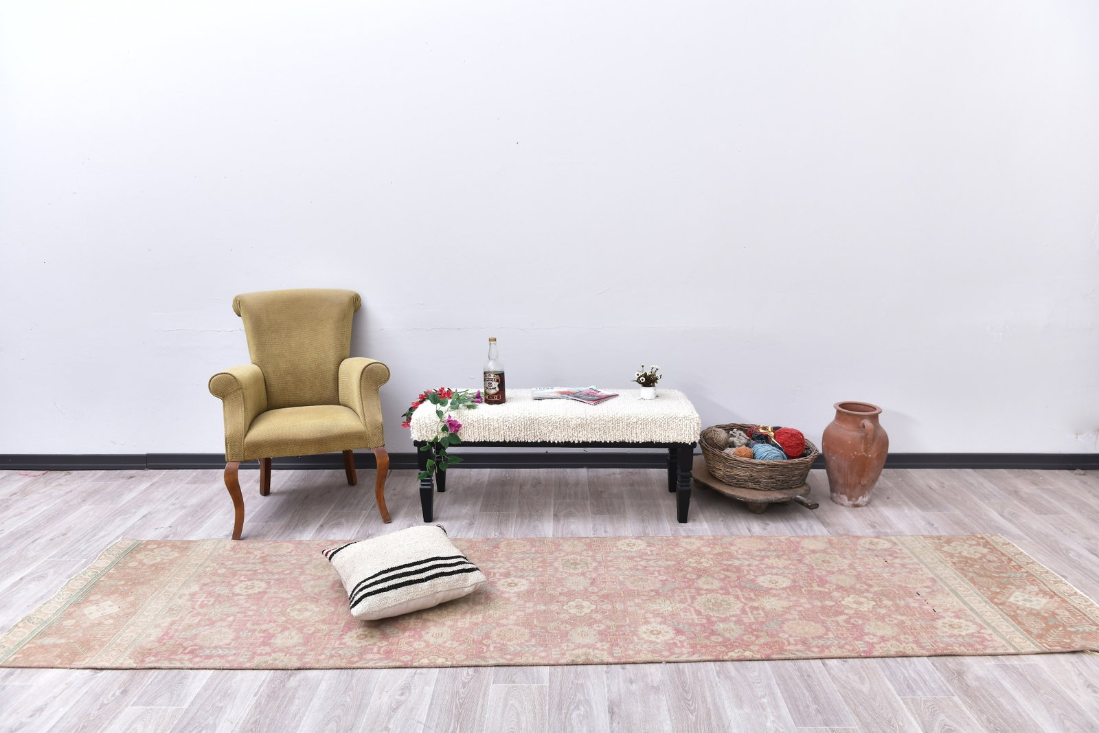 3'0'' x 12'2'' Unique Handmade Vintage Rug - 4776: Title: 3'0'' x 12'2'' Unique Handmade Vintage Rug - 4776 Description:3'0'' x 12'2'' Unique Handmade Vintage Rug - 4776 Origin:Turkiye Date/Period:1960-90 Materials:Wool,Cotton Dimension:3'0''x12'2'' f