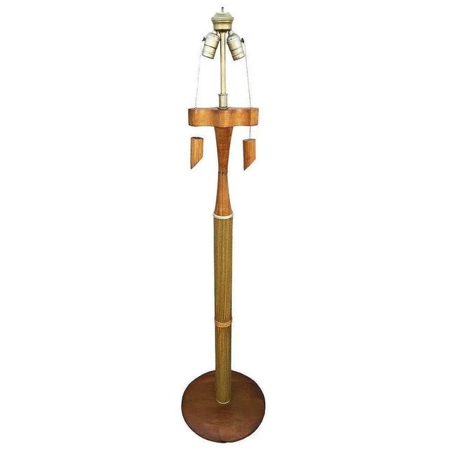 1950s Restored Koa Wood & Rattan Sculptural Floor Lamp With Ricemat Wrap, Pair - 3