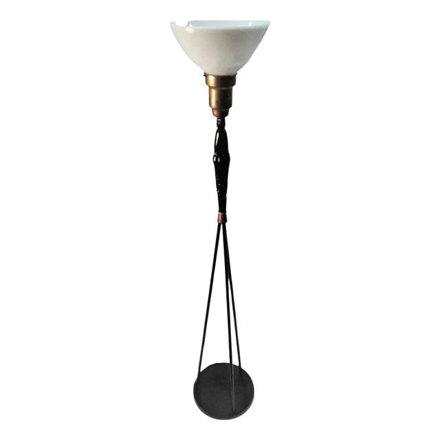 Mid-Century Frederic Weinberg Floor Lamp Mask Man Ray Tiki: Title: Mid-Century Frederic Weinberg Floor Lamp Mask Man Ray Tiki Description: This rare 1940s Frederic Weinberg lamp showcases a tiki ceramic head adornment, blending mid-century modern design with P