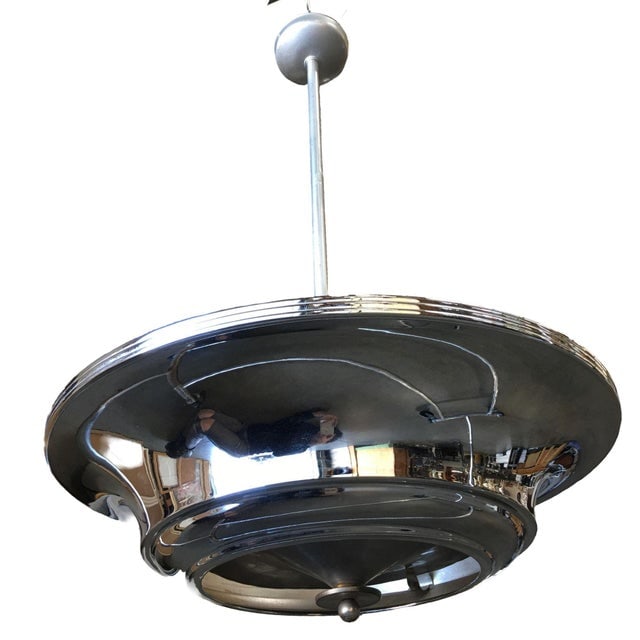 2 Layer Chrome Art Deco Streamline Saucer Ceiling Pendant Chandelier, 5 Available - 4