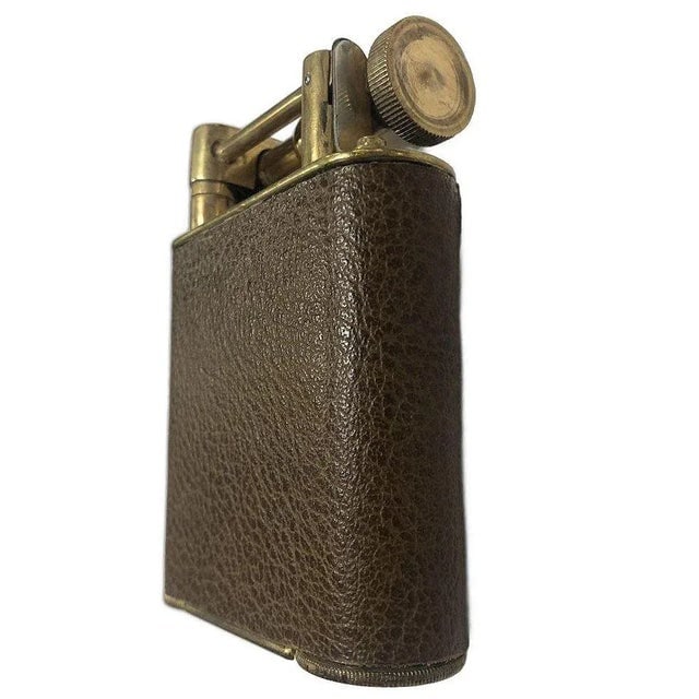 1950s "The Classic Lighter" Brass& Leather Jumbo Tabletop Lighter - 2