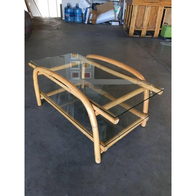 1950s Restored Two-Tier "Swoop Arch" Rattan Side Table With Glass Top - 6