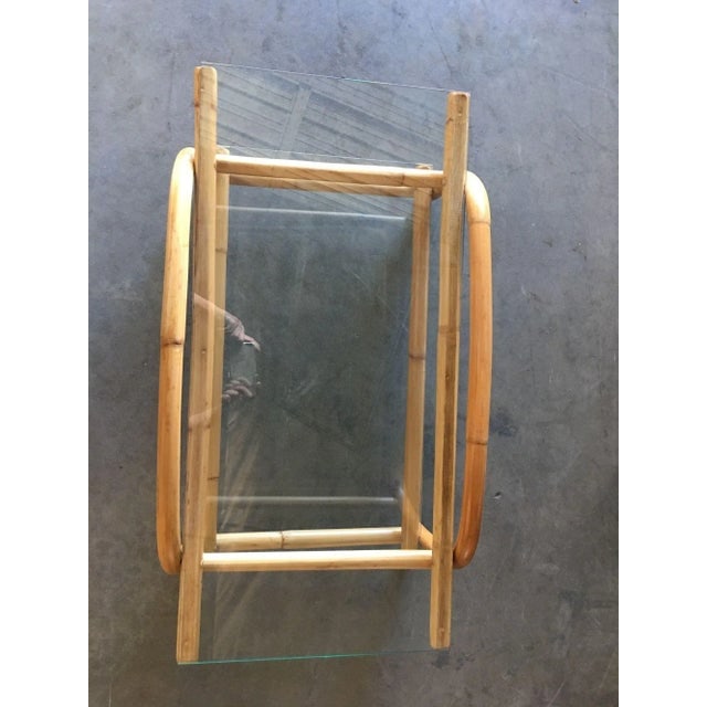 1950s Restored Two-Tier "Swoop Arch" Rattan Side Table With Glass Top - 7