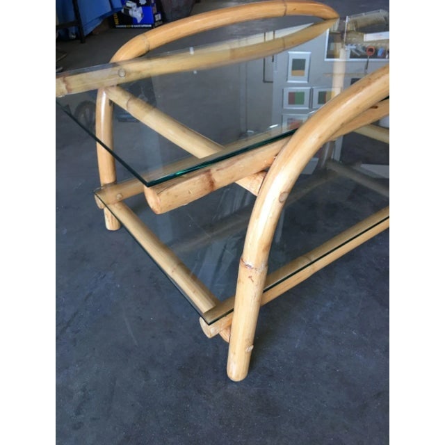 1950s Restored Two-Tier "Swoop Arch" Rattan Side Table With Glass Top - 8