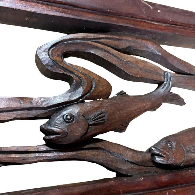 1980s Asian Style Koi Fish Wall Hanging Cherry Wood Sculpture, Signed - 2