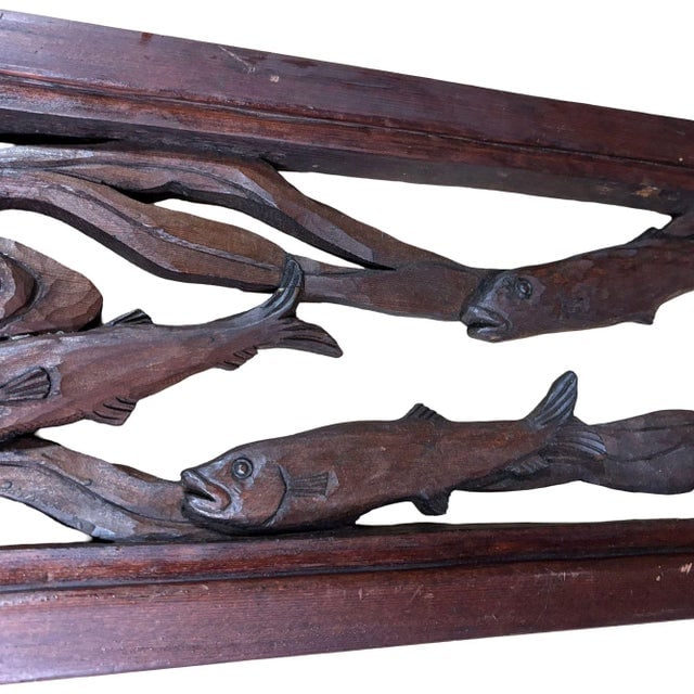 1980s Asian Style Koi Fish Wall Hanging Cherry Wood Sculpture, Signed - 3
