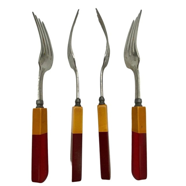 1930s Dual-Toned Mismatched Butterscotch, Cherry Red & Green Bakelite, Lucite & Stainless Steel - 4