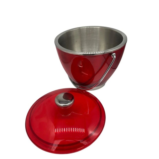 1960s Mid-Century Red Acrylic & Stainless Steel Ice Bucket - 2