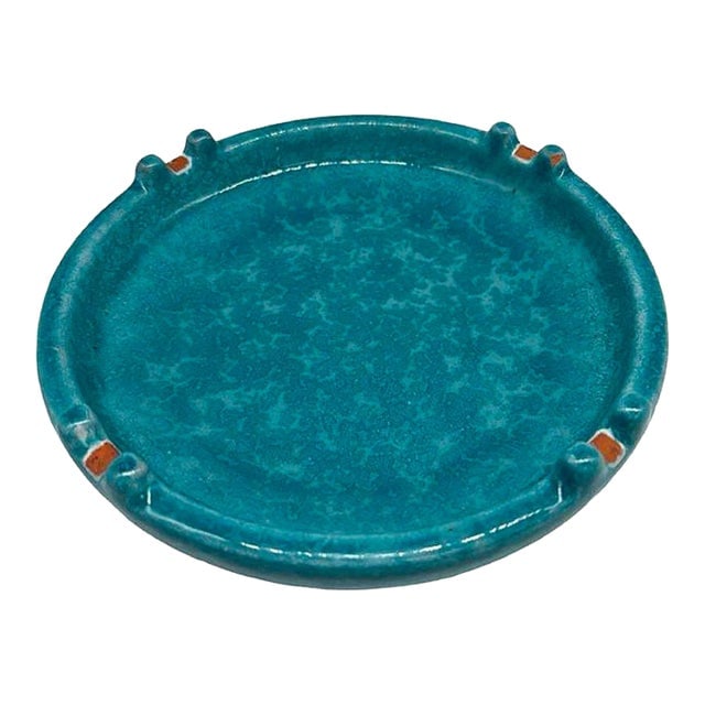 Large Mid-Century Aldo Londi Style Itailian Turqoise Glazed Pottery Ashtray (1 of 5)