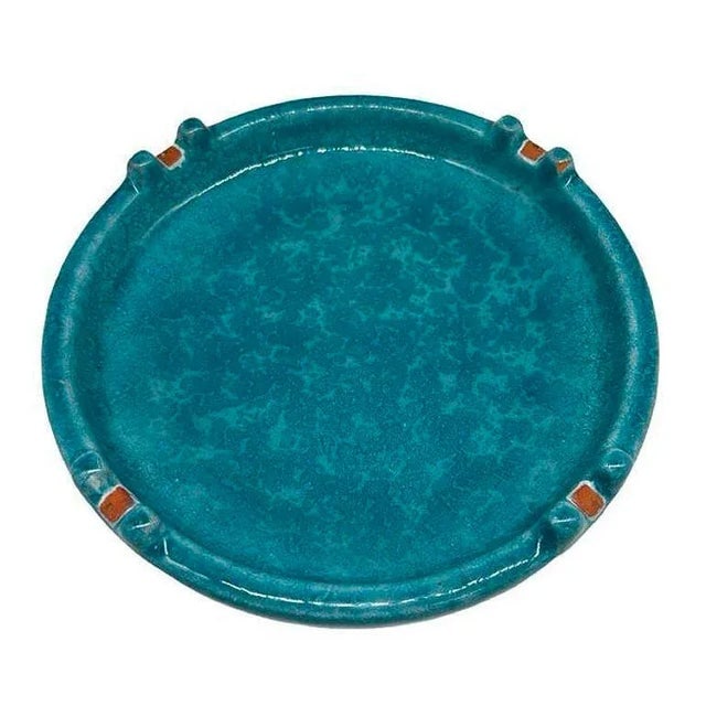 Large Mid-Century Aldo Londi Style Itailian Turqoise Glazed Pottery Ashtray - 2