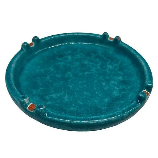 Large Mid-Century Aldo Londi Style Itailian Turqoise Glazed Pottery Ashtray - 3