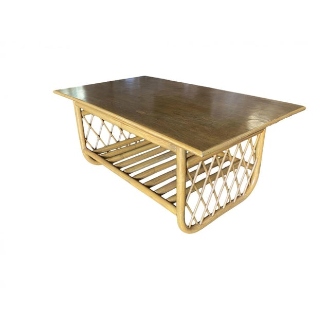 1950s Rectangle Rattan Coffee Table With Diamond Link Side - 10