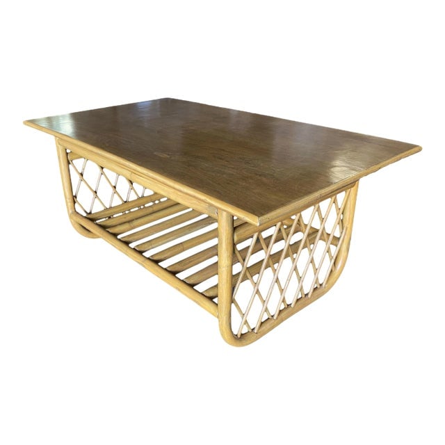 1950s Rectangle Rattan Coffee Table With Diamond Link Side (1 of 10)