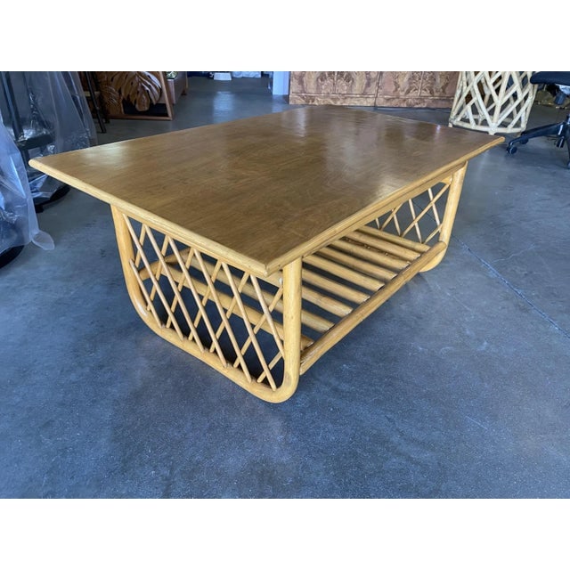 1950s Rectangle Rattan Coffee Table With Diamond Link Side - 2
