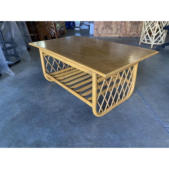 1950s Rectangle Rattan Coffee Table With Diamond Link Side - 3