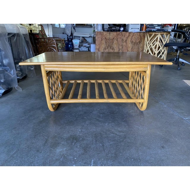 1950s Rectangle Rattan Coffee Table With Diamond Link Side - 4