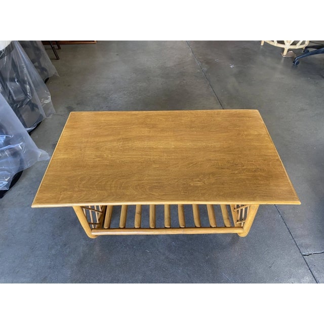 1950s Rectangle Rattan Coffee Table With Diamond Link Side - 5