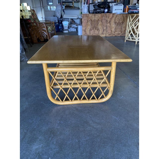 1950s Rectangle Rattan Coffee Table With Diamond Link Side - 8