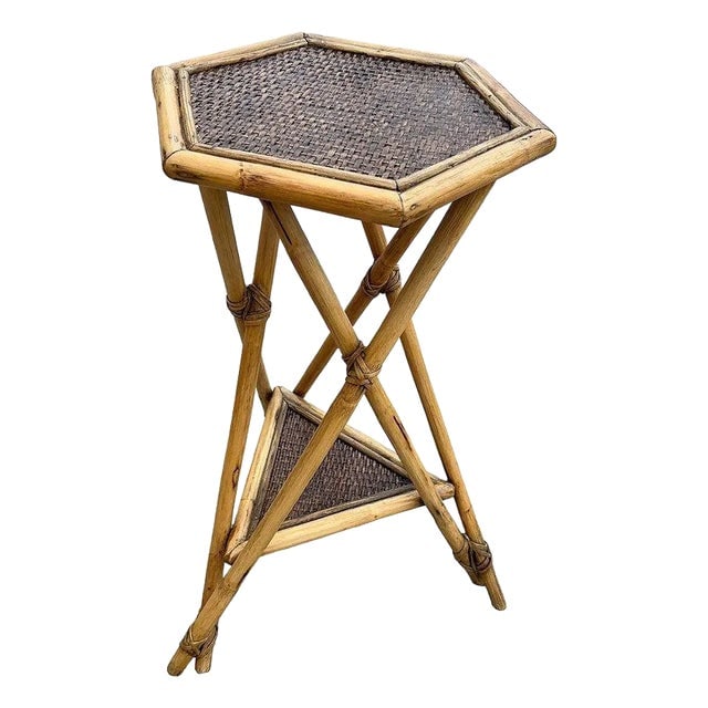 Early 1900s Restored Aesthetic Movement Tiger Bamboo Grassmatt Hexagon Plant Stand (1 of 5)