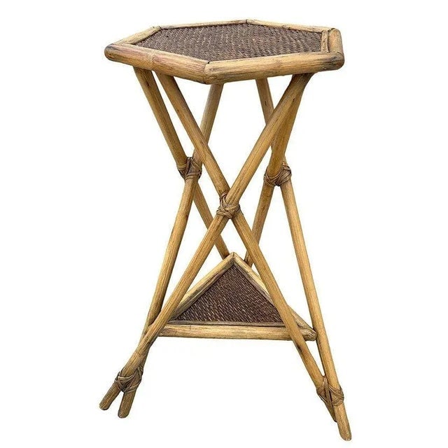Early 1900s Restored Aesthetic Movement Tiger Bamboo Grassmatt Hexagon Plant Stand - 2