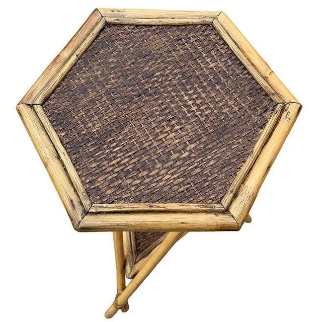 Early 1900s Restored Aesthetic Movement Tiger Bamboo Grassmatt Hexagon Plant Stand - 4