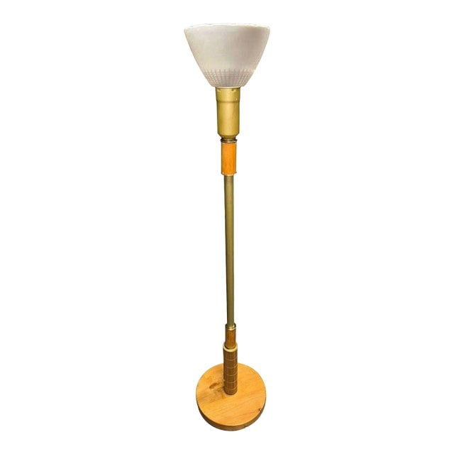 Mid-Century Rattan & Brass Floor Lamp with Reed Accents (1 of 4)
