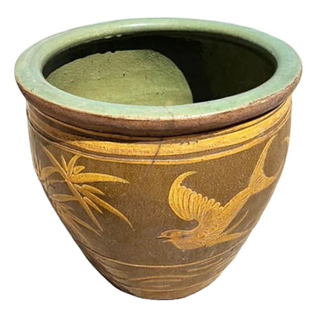 19th Century Large Bird & Bamboo Art Pottery Chinese Egg Pot Jardini√®re Planter: Title: 19th Century Large Bird & Bamboo Art Pottery Chinese Egg Pot Jardini√®re Planter Description: Late 19th-century Chinese art pottery egg jar featuring elegant bird and bamboo motifs h