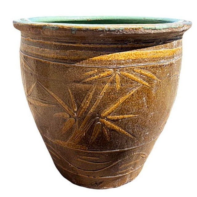 19th Century Large Bird & Bamboo Art Pottery Chinese Egg Pot Jardini√®re Planter - 5