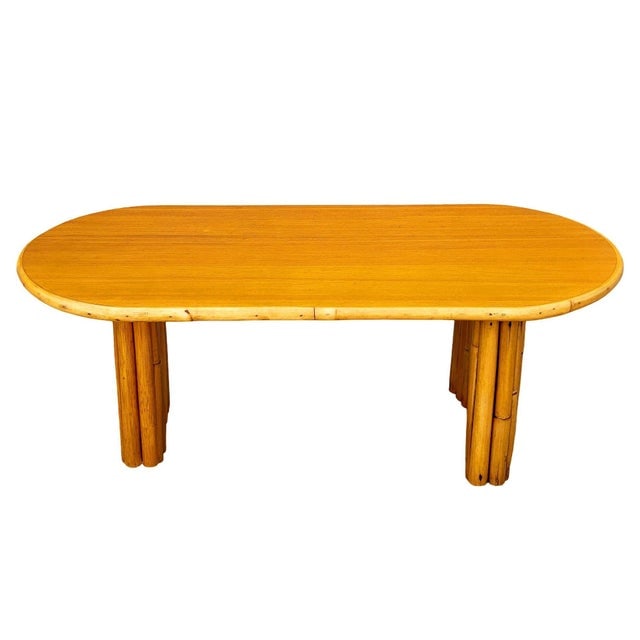 1940s Restored Rattan & Koa Wood Oval Surfboard Coffee Table W/ Stacked Rattan Legs - 2