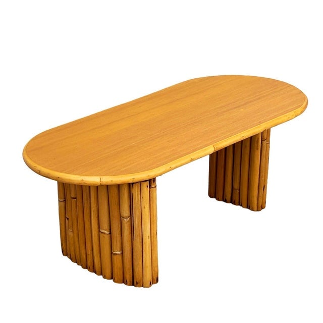 1940s Restored Rattan & Koa Wood Oval Surfboard Coffee Table W/ Stacked Rattan Legs - 6