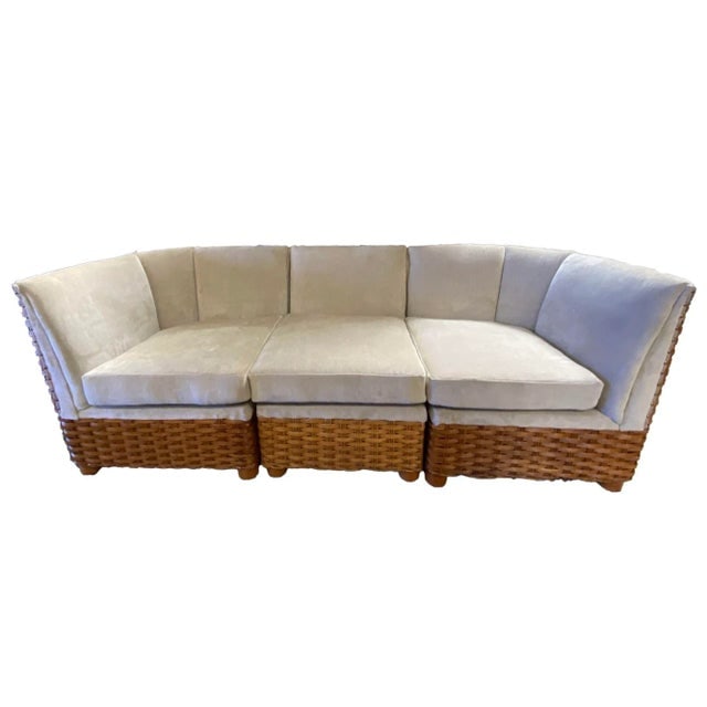Restored Mid-Century Woven Wicker Sectional Sofa Set - 3