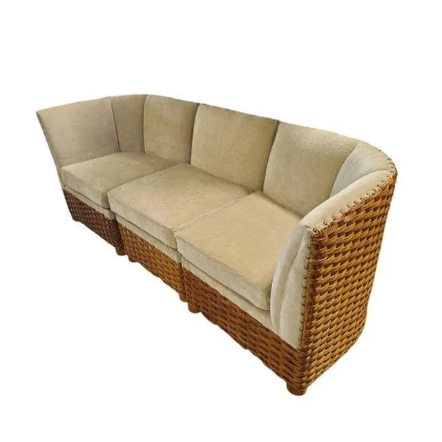 Restored Mid-Century Woven Wicker Sectional Sofa Set - 4