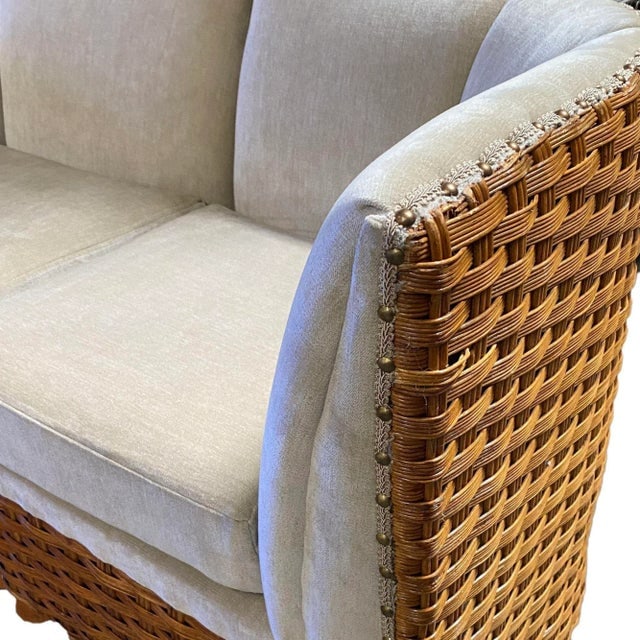 Restored Mid-Century Woven Wicker Sectional Sofa Set - 8
