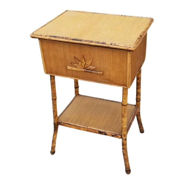 Restored Tiger Tortoise Bamboo Pedestal Side Table Storage Box (1 of 7)