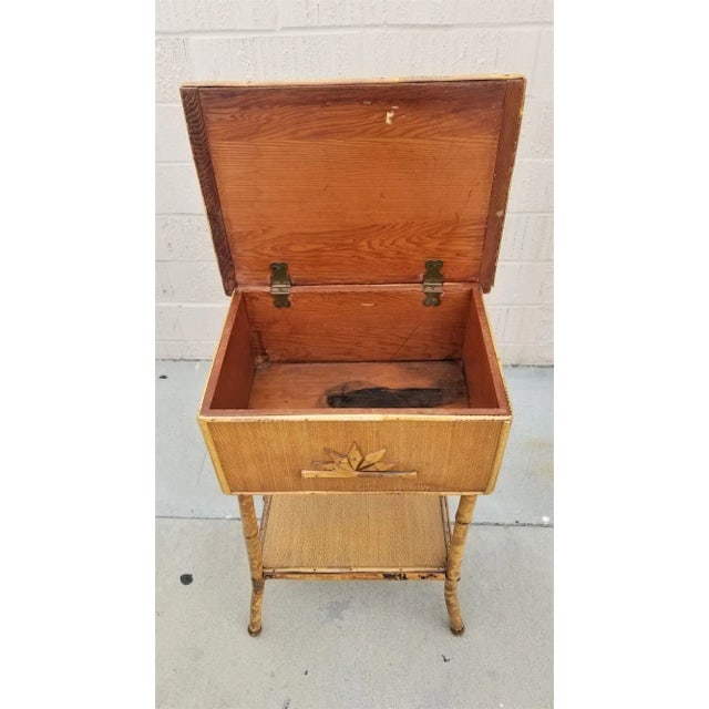 Restored Tiger Tortoise Bamboo Pedestal Side Table Storage Box - 2