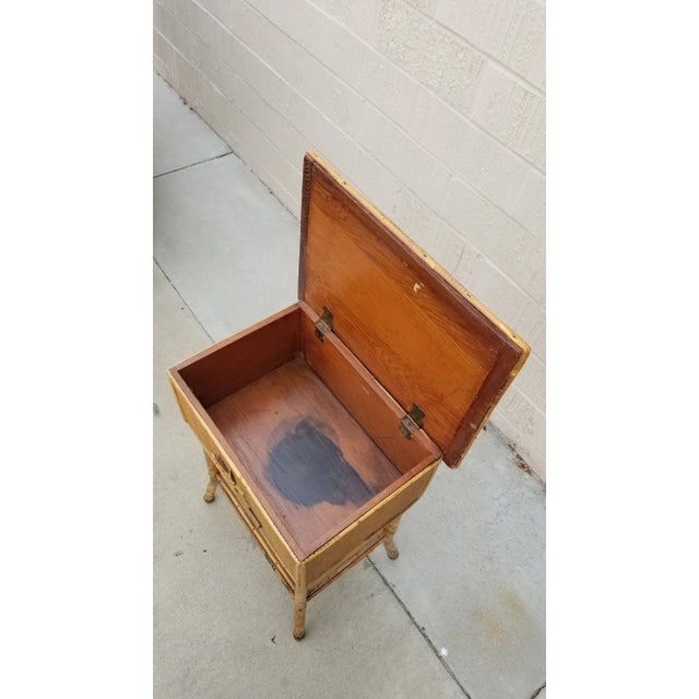 Restored Tiger Tortoise Bamboo Pedestal Side Table Storage Box - 3
