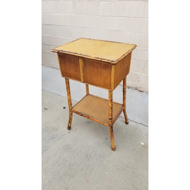Restored Tiger Tortoise Bamboo Pedestal Side Table Storage Box - 4
