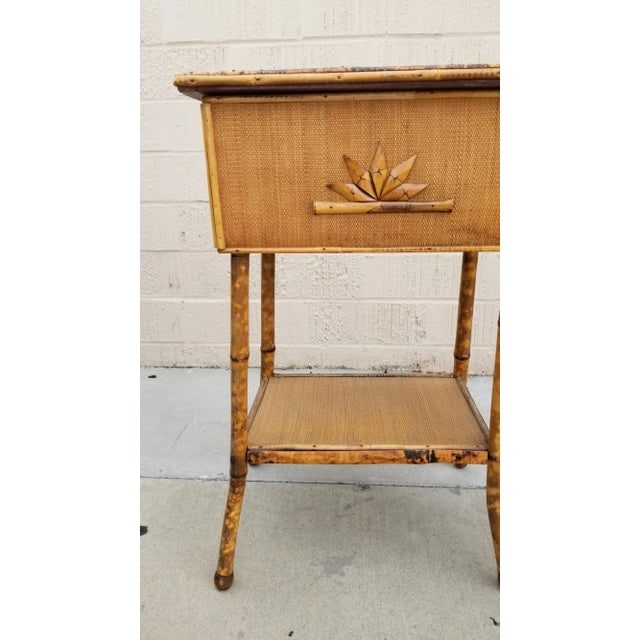 Restored Tiger Tortoise Bamboo Pedestal Side Table Storage Box - 5